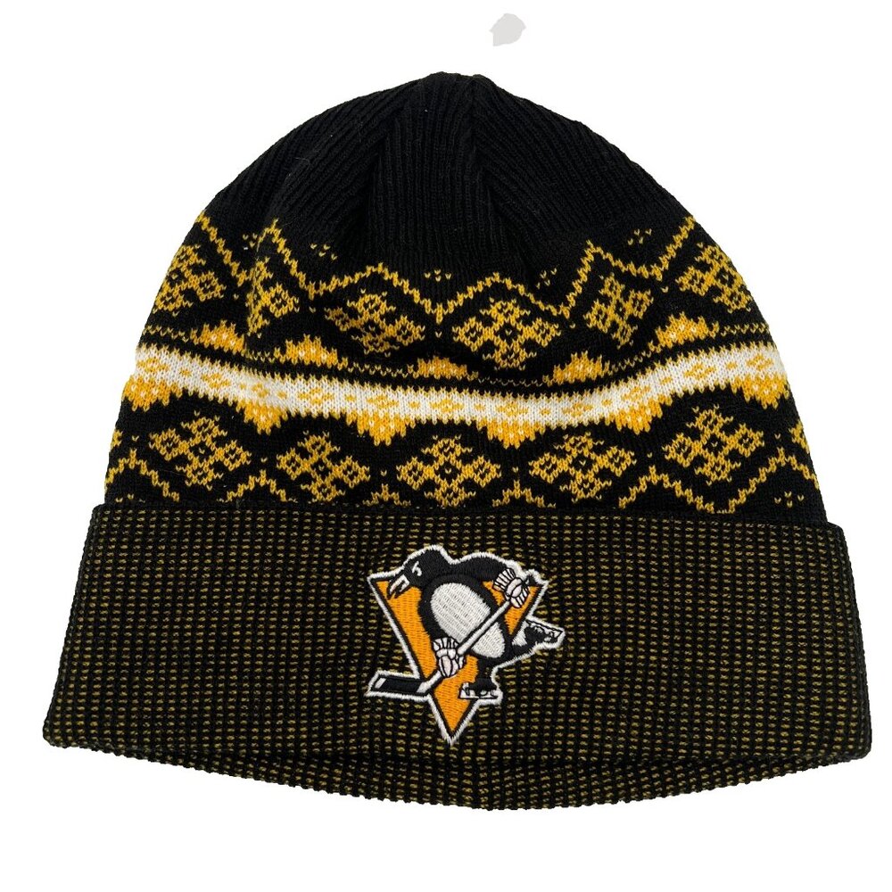 Adidas Unisex Black Yellow Knit Pittsburgh Penguins NHL Winter Beanie‎ Hat NWT